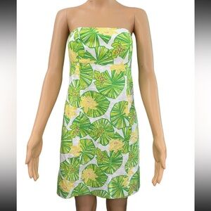Lilly Pulitzer Strapless Franco Mini Dress Prep Green Leaves Frogs Size 2 EUC
